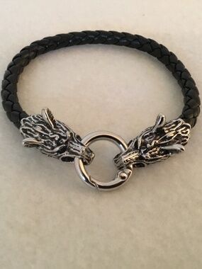 Men’s Braided Faux Leather Wolf Head Bracelet